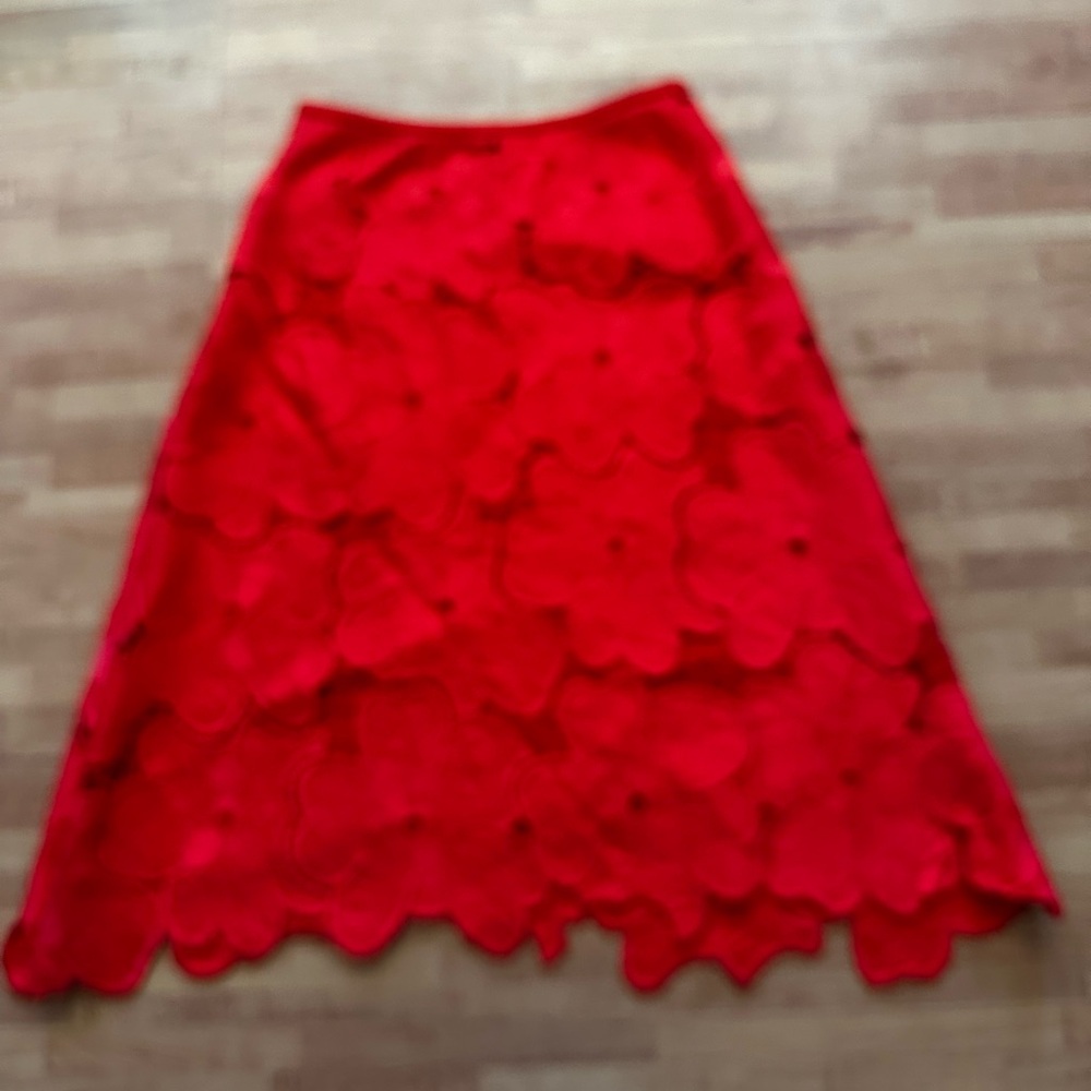 NEW Cynthia Rowley Vibrant Red Embroidered Lace Floral A-Line Skirt